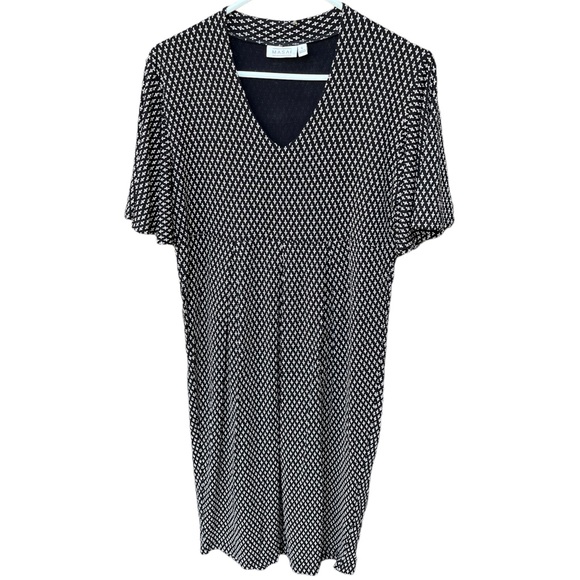 Masai Copenhagen Black & Cream Viscose Flutter Sleeve Dress Sz L - Picture 1 of 13